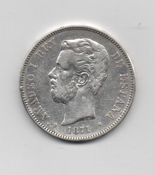 AMADEO I DEL AÑO 1871* 74 DE 5 PESETAS